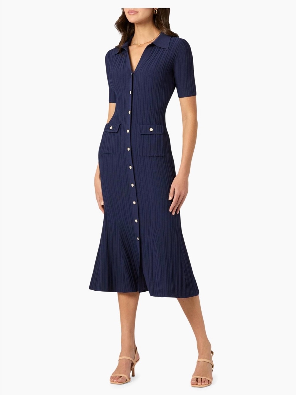 Shoshanna Tulip Chunky Rib Knit Midi Dress - NWT Navy Size L - Picture 6 of 12